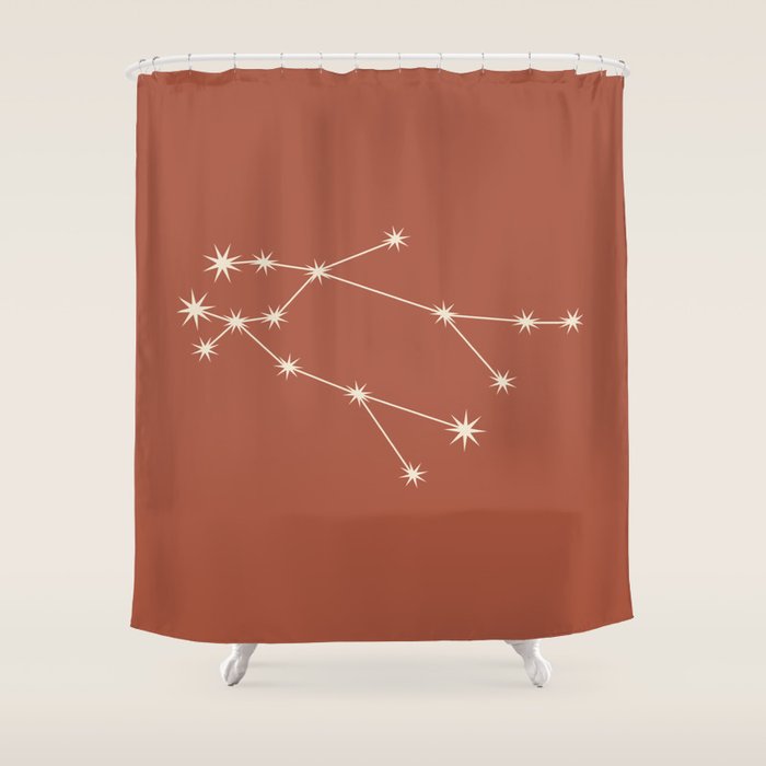 Gemini Zodiac Star Constellation Line Art Terracotta Red Shower Curtain Gallery Image 1