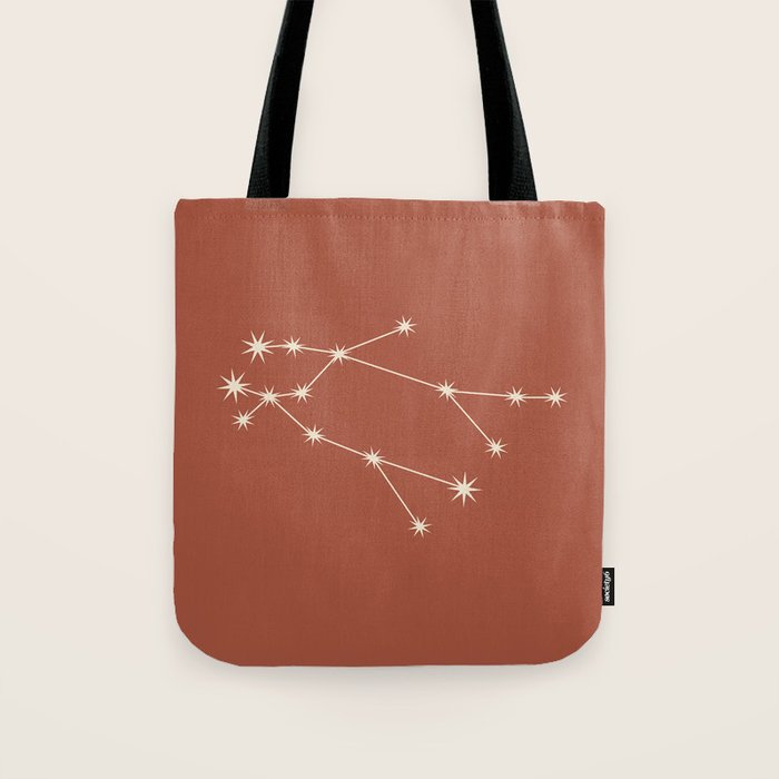 Gemini Zodiac Star Constellation Line Art Terracotta Red Tote Bag Gallery Image 1