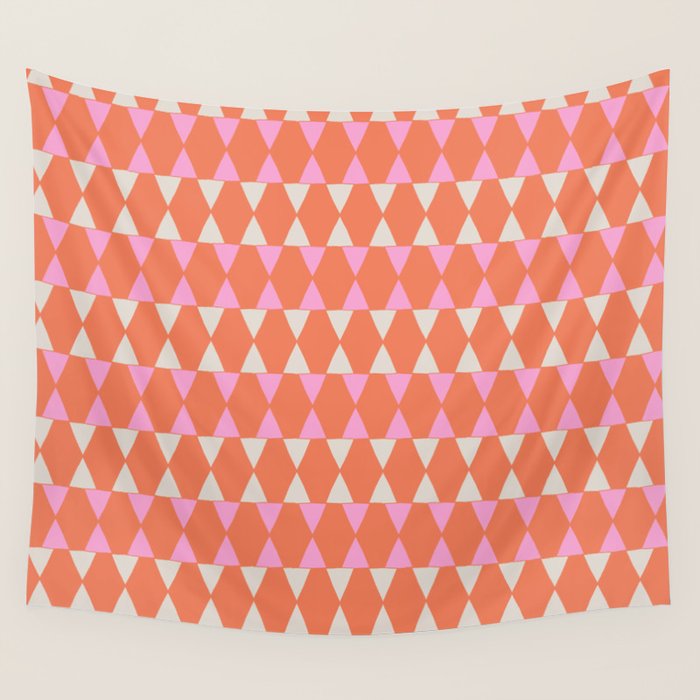Abstract Triangles Pattern in Pink and Orange Wall Tapestry Gallery Image 1