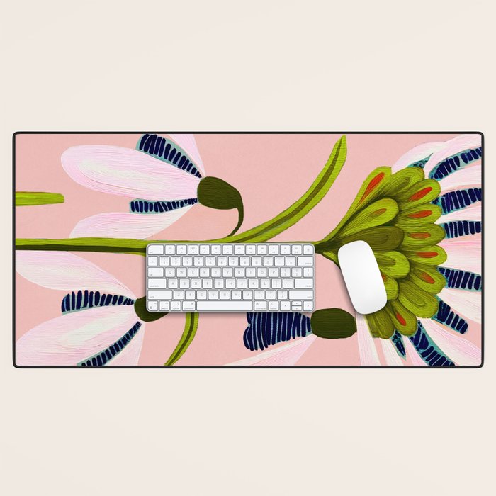 Snowdrop Trio on Blush Pink Desk Mat Gallery Image 1