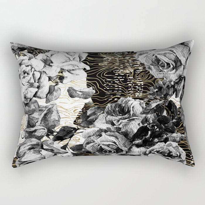 Dark abstract bloom over golden lines Rectangular Pillow Gallery Image 2