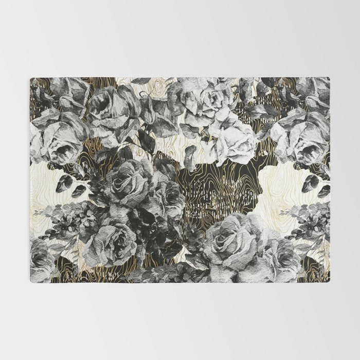 Dark abstract bloom over golden lines Rug Gallery Image 2