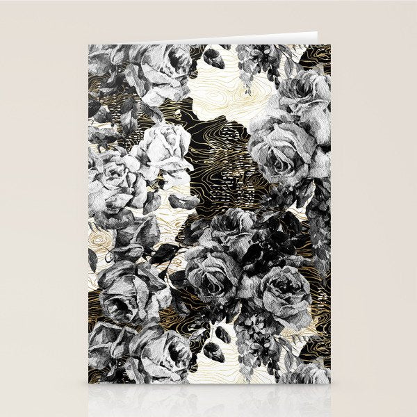 Dark abstract bloom over golden lines Stationery Card Gallery Image 1