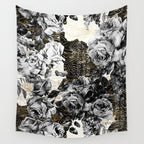 Dark abstract bloom over golden lines Wall Tapestry Gallery Image 4