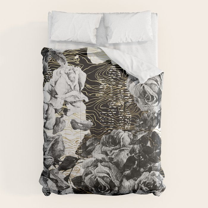 Dark abstract bloom over golden lines Comforter Gallery Image 6