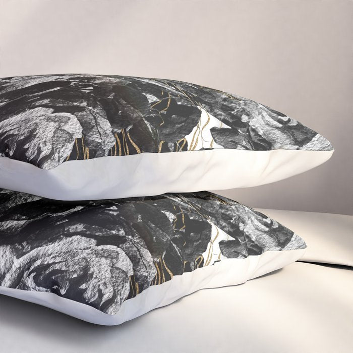 Dark abstract bloom over golden lines Pillow Sham Gallery Image 3