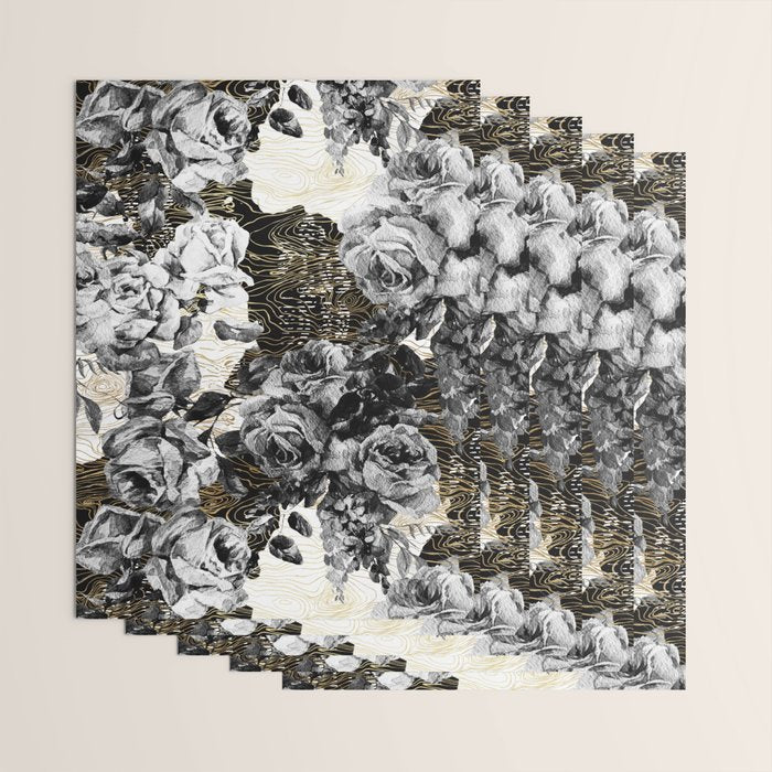 Dark abstract bloom over golden lines Wrapping Paper Gallery Image 3