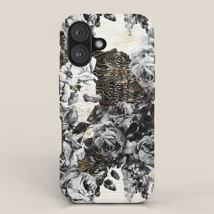 Dark abstract bloom over golden lines iPhone Case Gallery Image 1