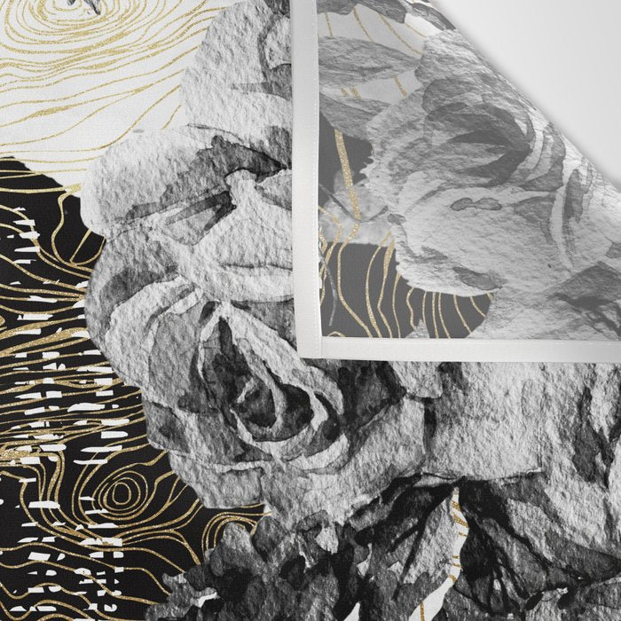 Dark abstract bloom over golden lines Wall Tapestry Gallery Image 3