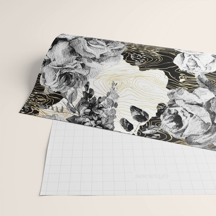 Dark abstract bloom over golden lines Wrapping Paper Gallery Image 2
