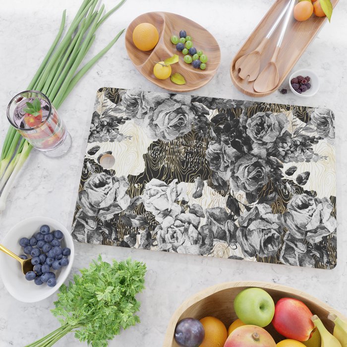 Dark abstract bloom over golden lines Cutting Board Gallery Image 2