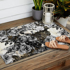 Dark abstract bloom over golden lines Outdoor Rug Gallery Image 2