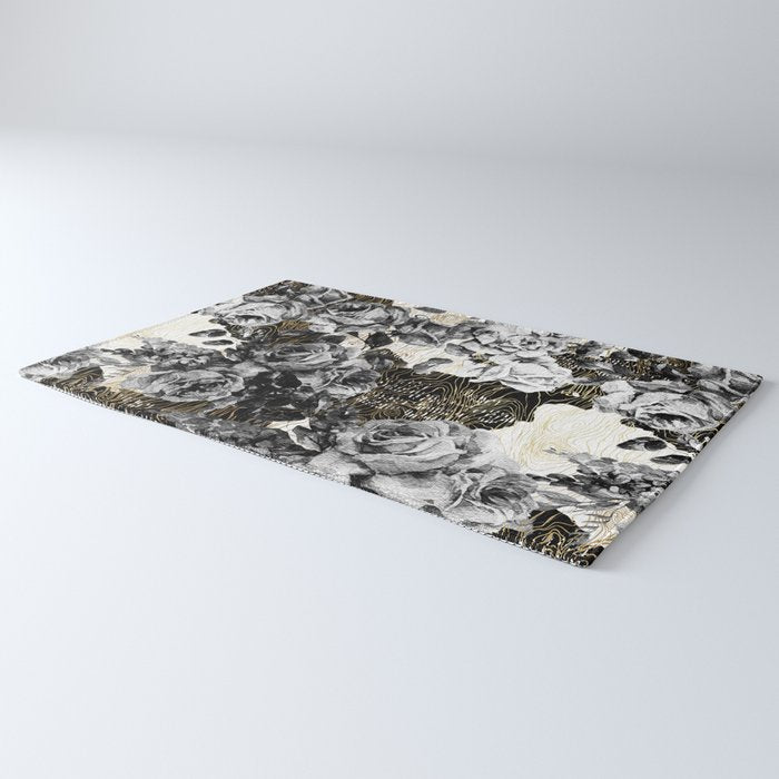Dark abstract bloom over golden lines Rug Gallery Image 3