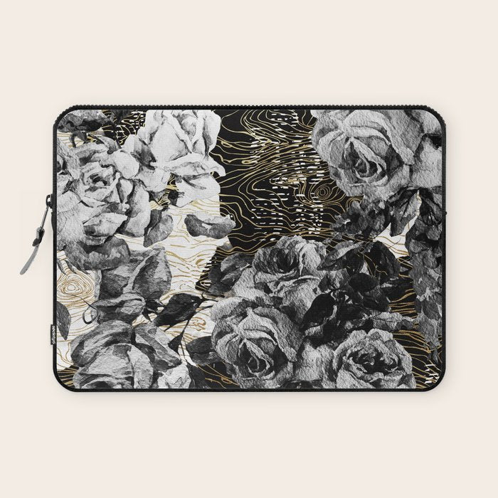 Dark abstract bloom over golden lines Laptop Sleeve Gallery Image 1