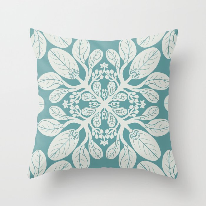 Naupaka hawaiian quilt design on dusty teal  Throw Pillow Gallery Image 1