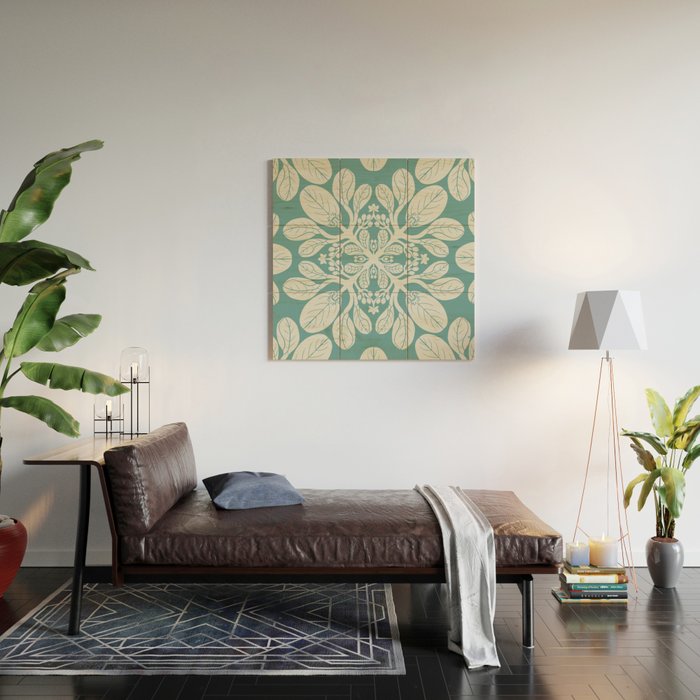 Naupaka hawaiian quilt design on dusty teal  Wood Wall Art Gallery Image 2