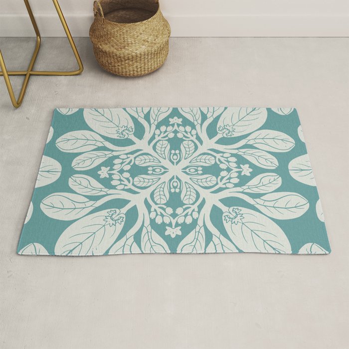 Naupaka hawaiian quilt design on dusty teal  Rug Gallery Image 1