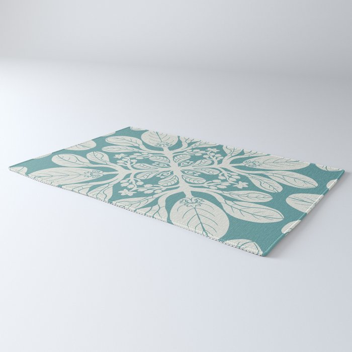 Naupaka hawaiian quilt design on dusty teal  Rug Gallery Image 3