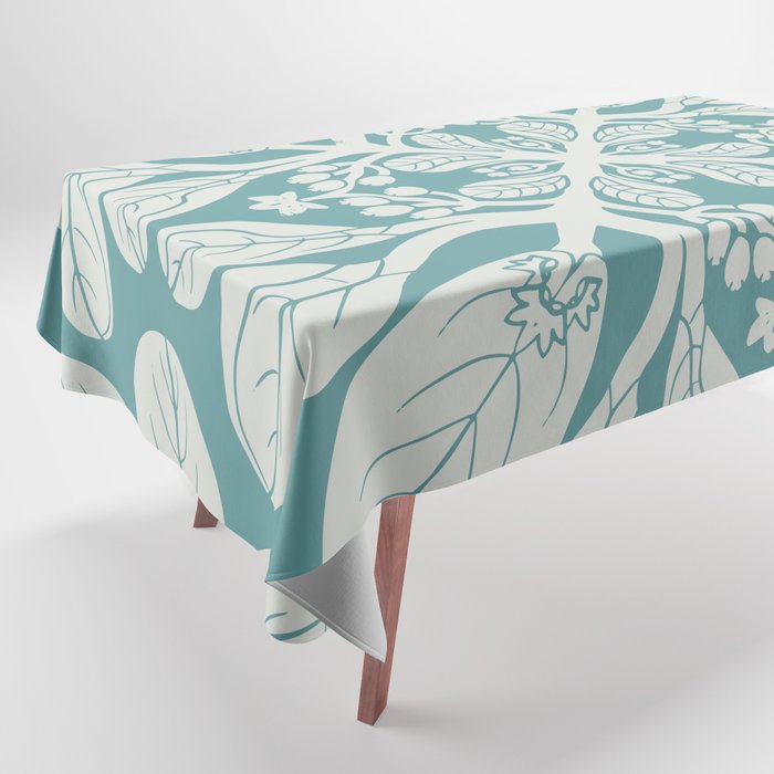 Naupaka hawaiian quilt design on dusty teal  Tablecloth Gallery Image 1