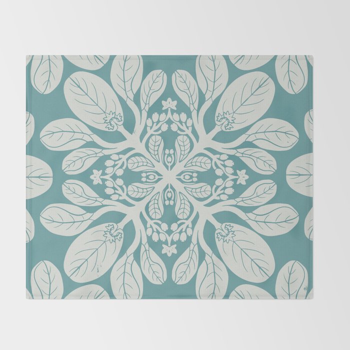 Naupaka hawaiian quilt design on dusty teal  Throw Blanket Gallery Image 2