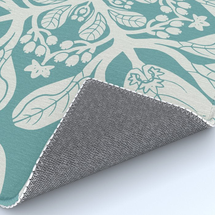 Naupaka hawaiian quilt design on dusty teal  Rug Gallery Image 4