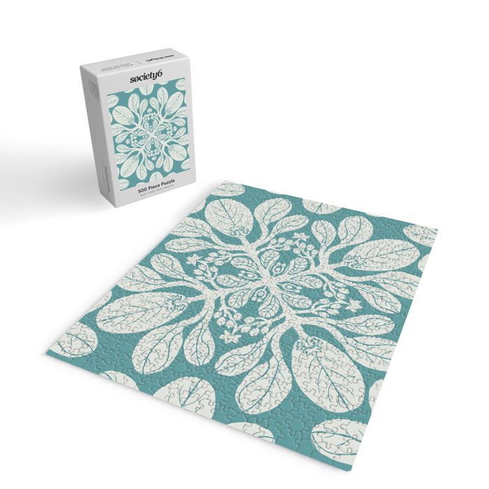 Naupaka hawaiian quilt design on dusty teal  Jigsaw Puzzle Gallery Image 2