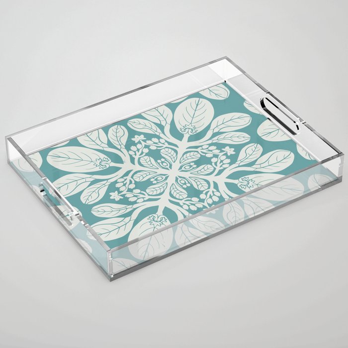Naupaka hawaiian quilt design on dusty teal  Acrylic Tray Gallery Image 1