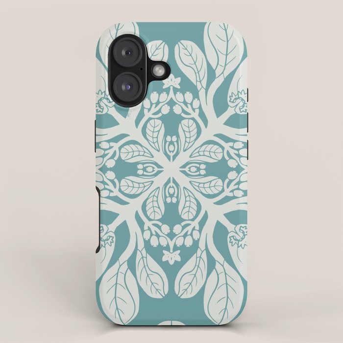 Naupaka hawaiian quilt design on dusty teal  iPhone Case Gallery Image 1