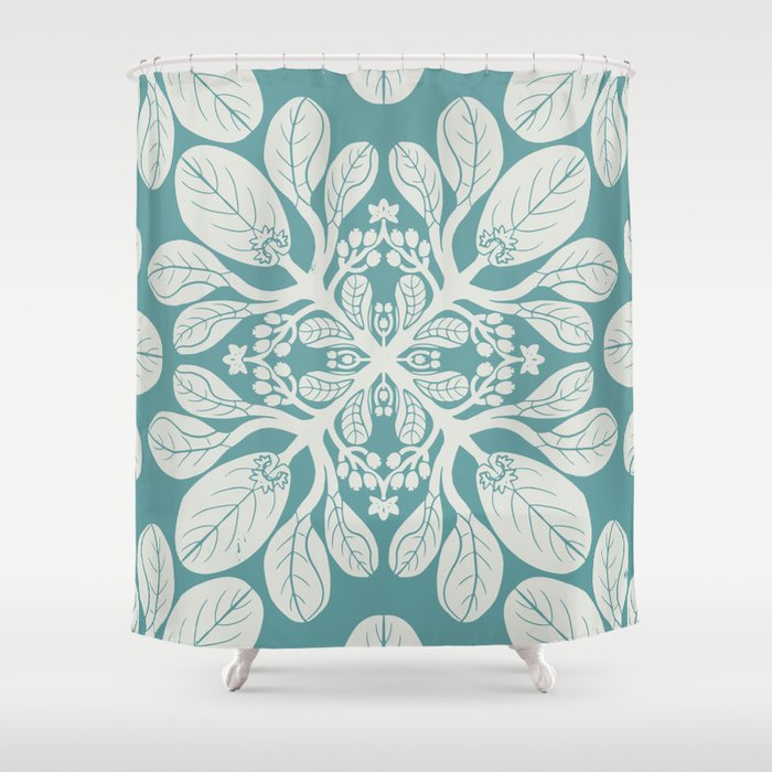 Naupaka hawaiian quilt design on dusty teal  Shower Curtain Gallery Image 1