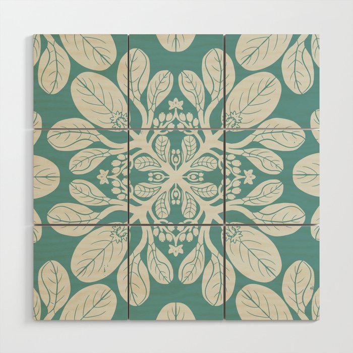 Naupaka hawaiian quilt design on dusty teal  Wood Wall Art Gallery Image 1