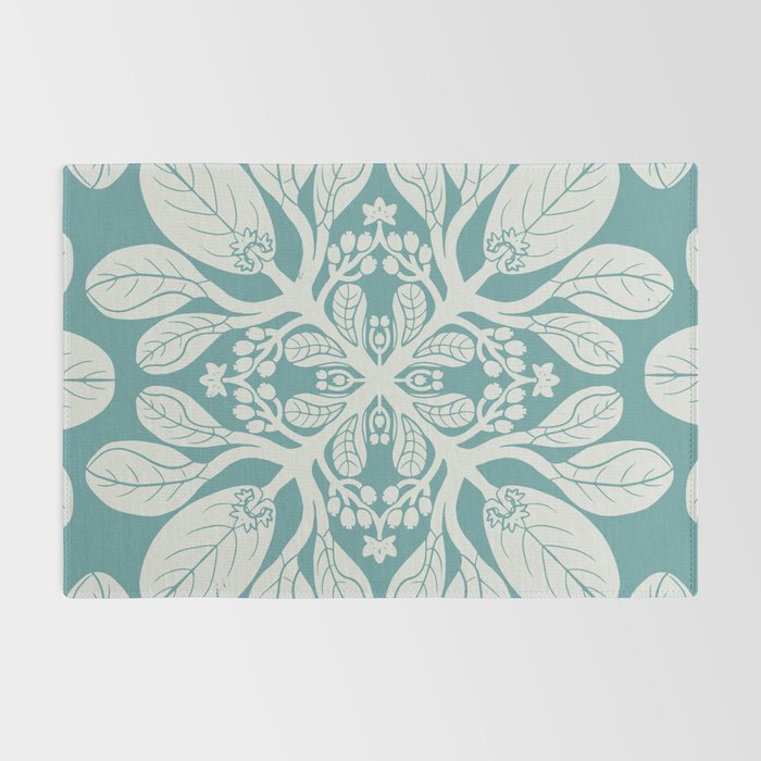 Naupaka hawaiian quilt design on dusty teal  Rug Gallery Image 2