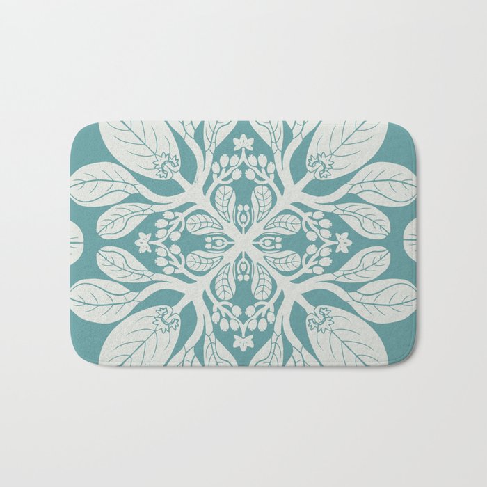 Naupaka hawaiian quilt design on dusty teal  Bath Mat Gallery Image 1