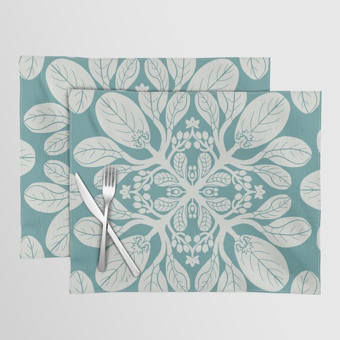 Naupaka hawaiian quilt design on dusty teal  Placemat Gallery Image 1