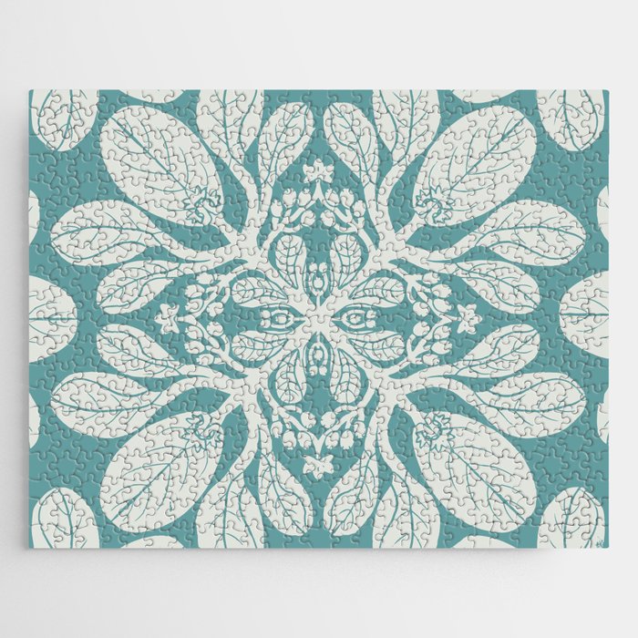 Naupaka hawaiian quilt design on dusty teal  Jigsaw Puzzle Gallery Image 1