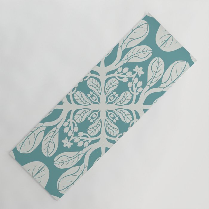 Naupaka hawaiian quilt design on dusty teal  Yoga Mat Gallery Image 1