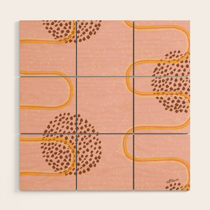Abstract Fields in Peach Pink & Brown Wood Wall Art Gallery Image 1