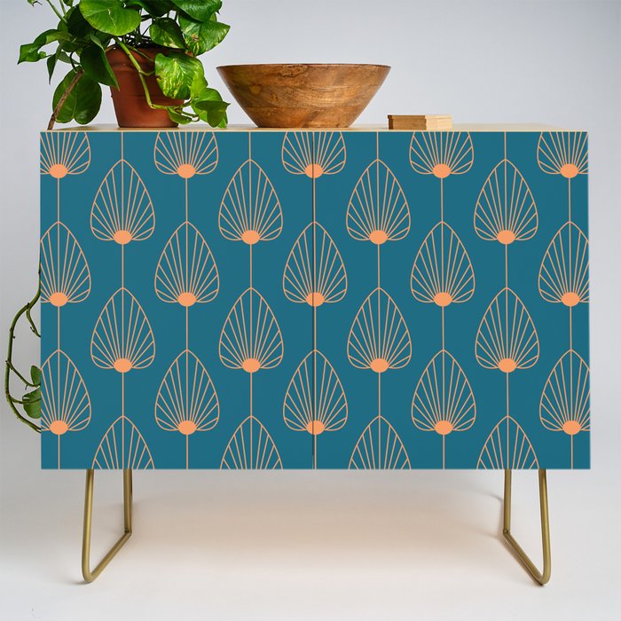 Vintage Copper & Turquoise Art Deco Floral Credenza Gallery Image 1