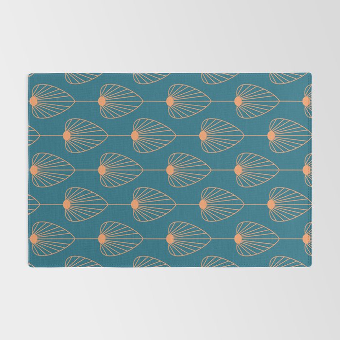 Vintage Copper & Turquoise Art Deco Floral Rug Gallery Image 2