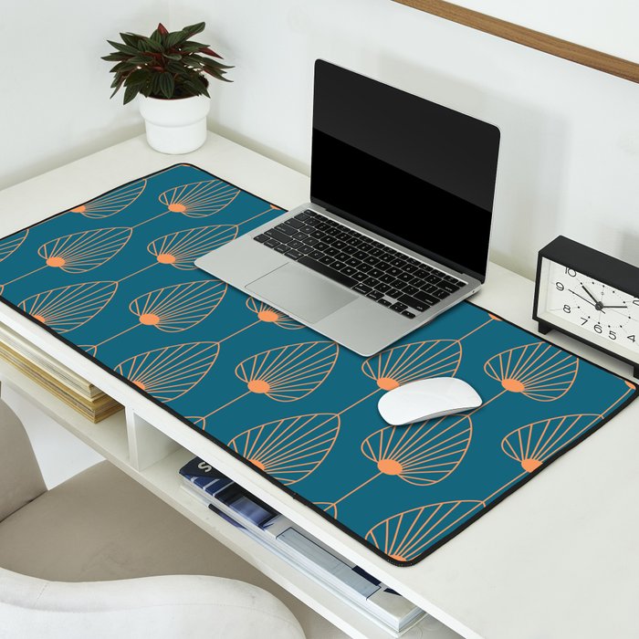 Vintage Copper & Turquoise Art Deco Floral Desk Mat Gallery Image 2