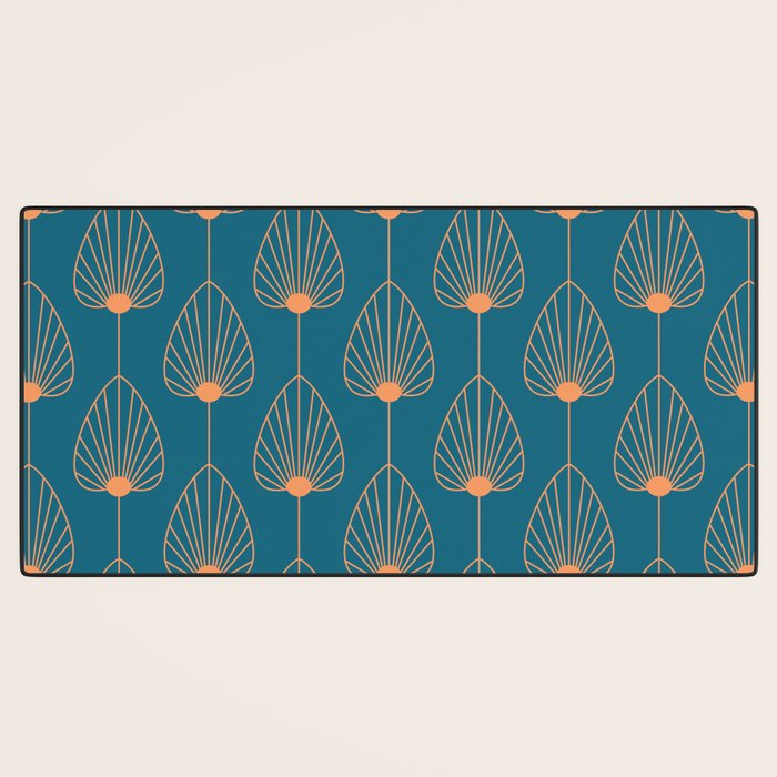 Vintage Copper & Turquoise Art Deco Floral Desk Mat Gallery Image 3