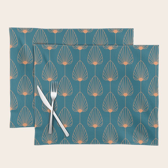 Vintage Copper & Turquoise Art Deco Floral Placemat Gallery Image 1
