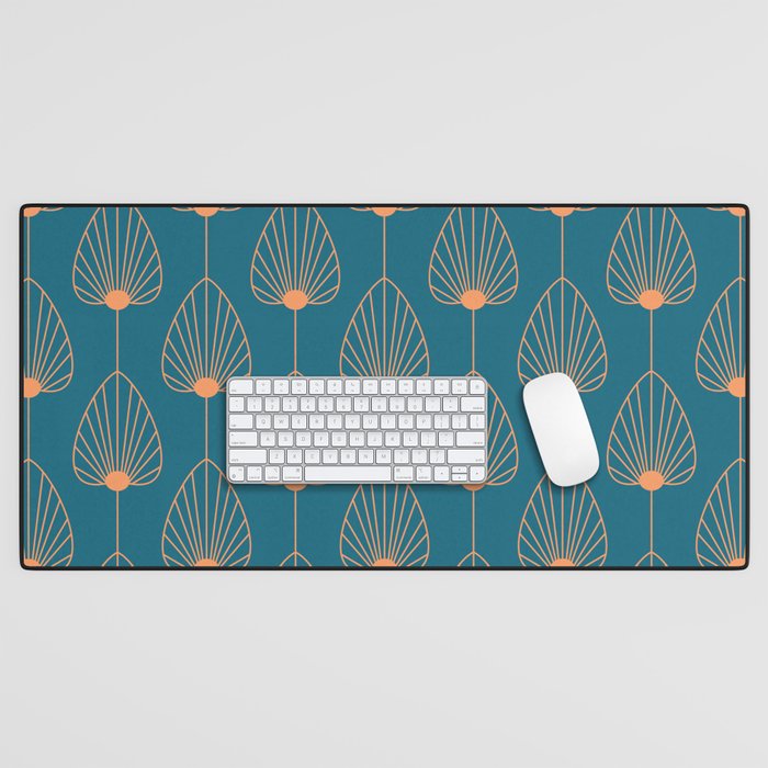 Vintage Copper & Turquoise Art Deco Floral Desk Mat Gallery Image 1