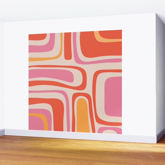 Palm Springs Retro Mid-Century Modern Abstract Minimalist Pattern Pink Orange Wall Mural Gallery Image 2