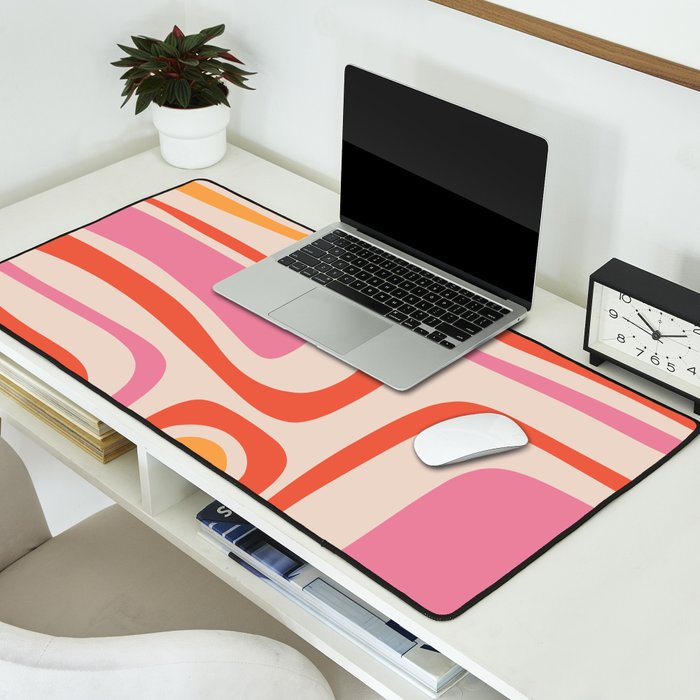 Palm Springs Retro Mid-Century Modern Abstract Minimalist Pattern Pink Orange Desk Mat Gallery Image 2