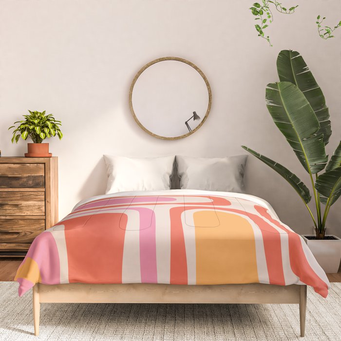 Palm Springs Retro Mid-Century Modern Abstract Minimalist Pattern Pink Orange Comforter Gallery Image 3