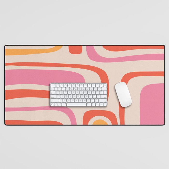 Palm Springs Retro Mid-Century Modern Abstract Minimalist Pattern Pink Orange Desk Mat Gallery Image 1