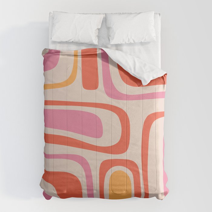 Palm Springs Retro Mid-Century Modern Abstract Minimalist Pattern Pink Orange Comforter Gallery Image 1