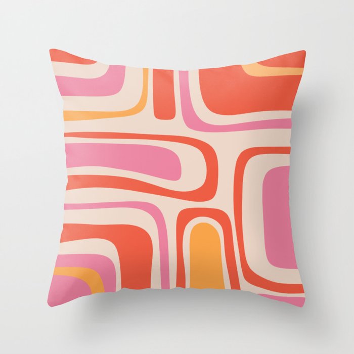 Palm Springs Retro Mid-Century Modern Abstract Minimalist Pattern Pink Orange Throw Pillow Gallery Image 1
