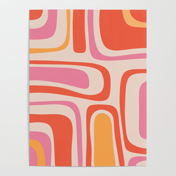 Palm Springs Retro Mid-Century Modern Abstract Minimalist Pattern Pink Orange Poster Gallery Image 1