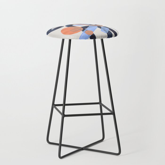 Midcentury Modern Minimalist Funky Cool Tribal Pattern Paynes Grey Pastel Blue Tan Shapes by Ejaaz Haniff Stool Gallery Image 1
